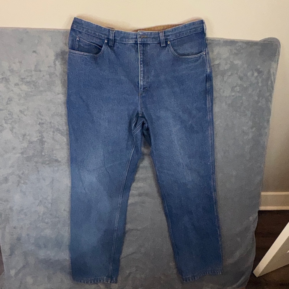 Duluth Trading Co. Men's Blue Cotton Denim Regular Fit Straight Jeans Logo